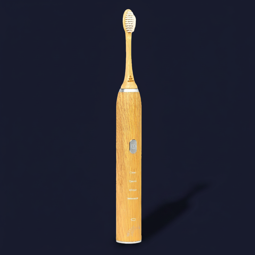 Wooden electric toothbrush on a white background